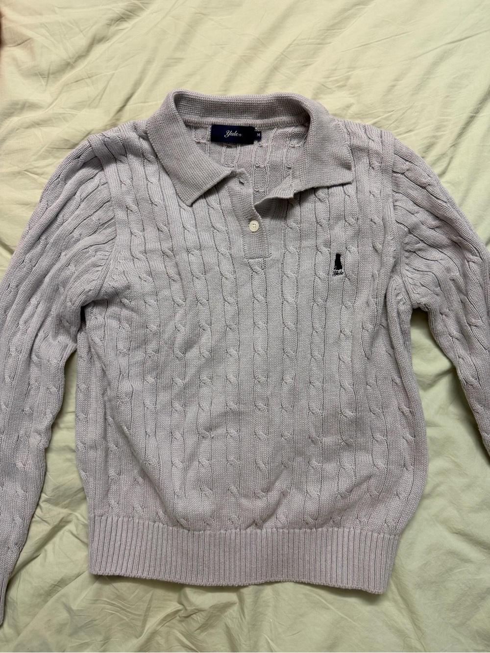Yale Lilac Cable-Knit Polo Sweater